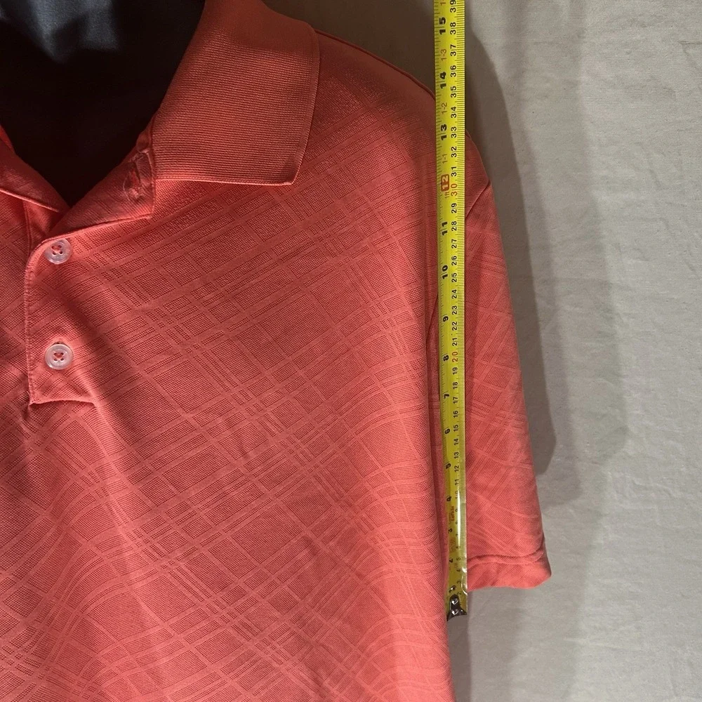 Adidas Mens XL Golf Polo Shirt Coral Orange Geometric Plaid Athletic Performance